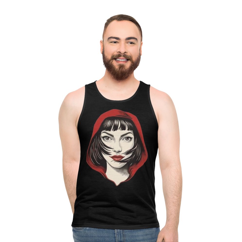 Tokyo Red Hood Unisex Tank Top featuring Money Heist character design - men