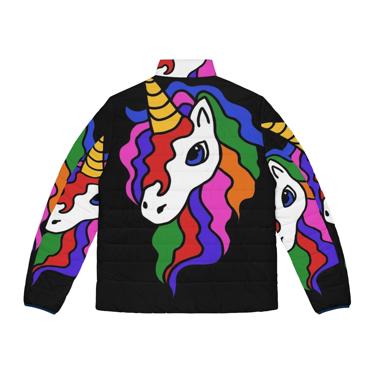 A pink puffer jacket with a unicorn design, perfect for the unicorn lover. - Back