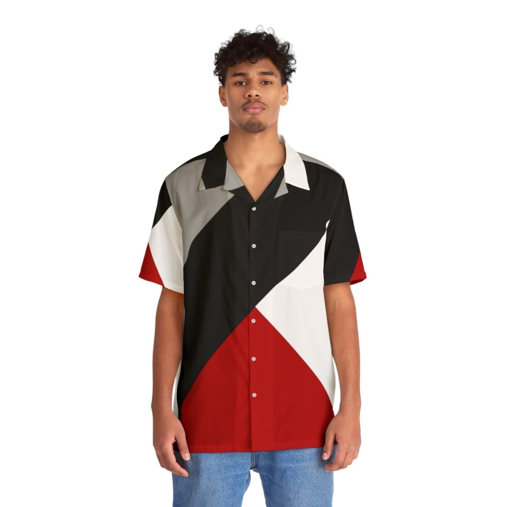 Black diagonal stripe with triangles geometric Hawaiian shirt - People Front