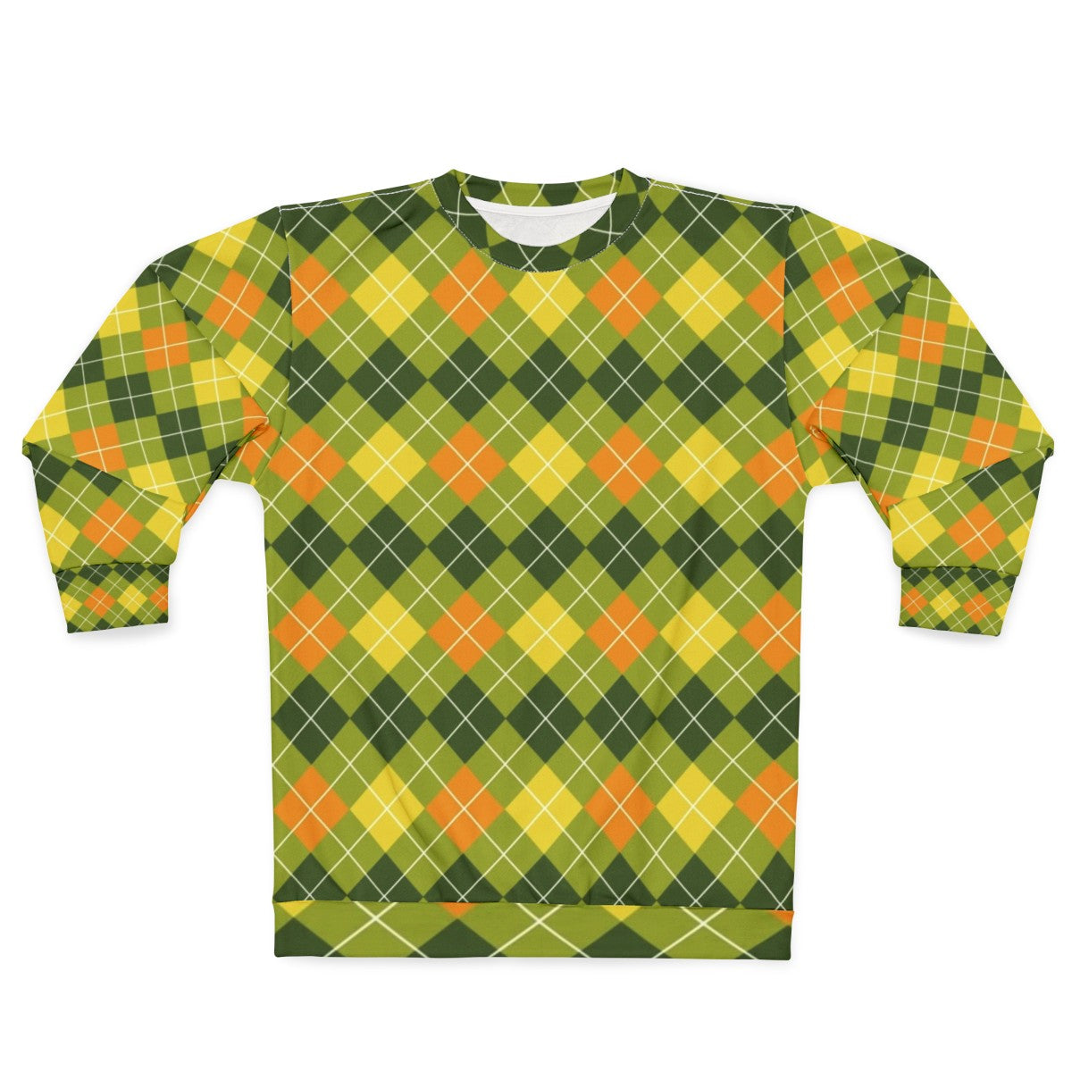 Yellow, orange, and green argyle pattern sweatshirt