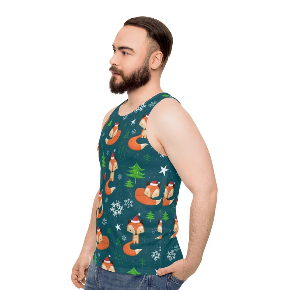 Cozy Winter Fox Christmas Holiday Unisex Tank Top - men side