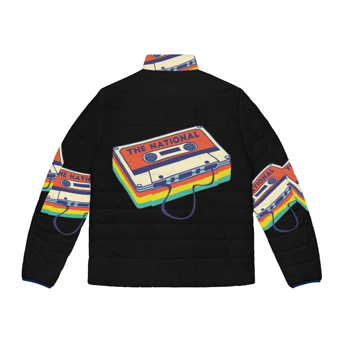 A cozy puffer jacket featuring The National band logo and cassette deck design - Back