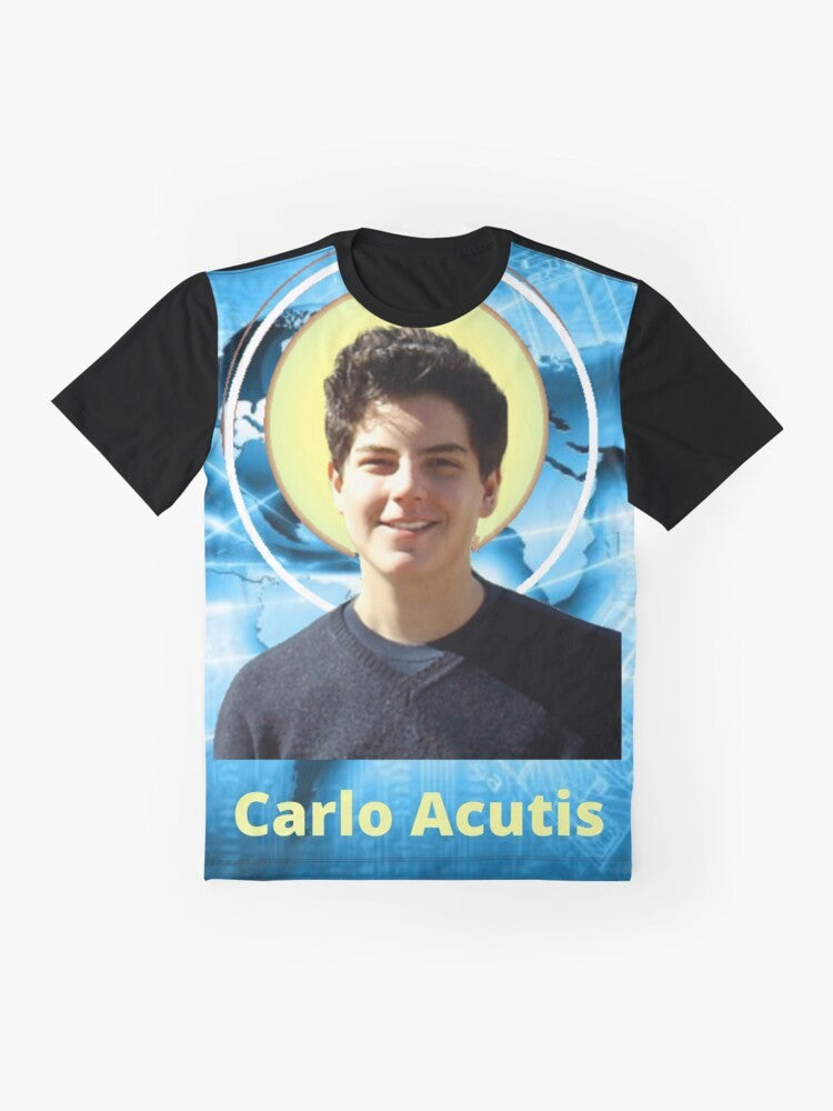 Blessed Carlo Acutis Catholic Saints Graphic T-Shirt - Flat lay