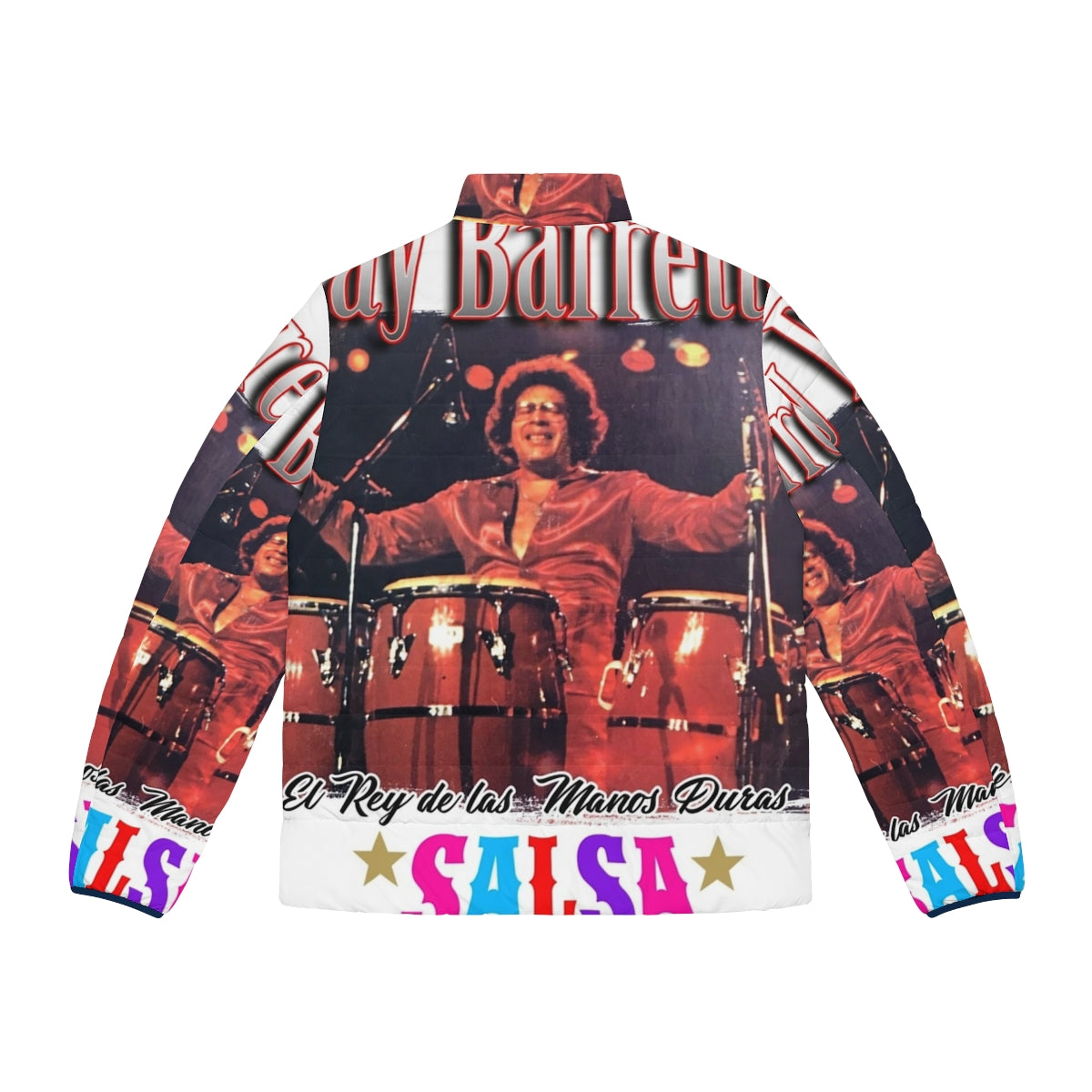 Ray Barretto "El Rey De Las Manos Duras" Salsa Puffer Jacket with focus keyword 'salsa music' - Back