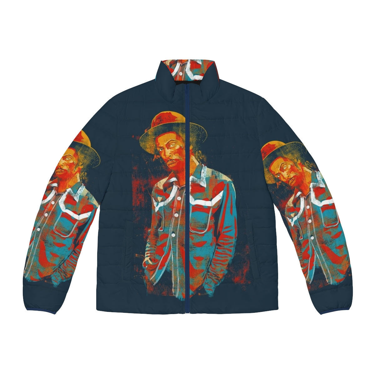 Jambi Puffer Jacket with heavy metal and digital art design