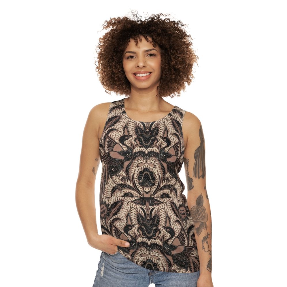 Batik Unisex Tank Top with Bird and Flower Motif - women