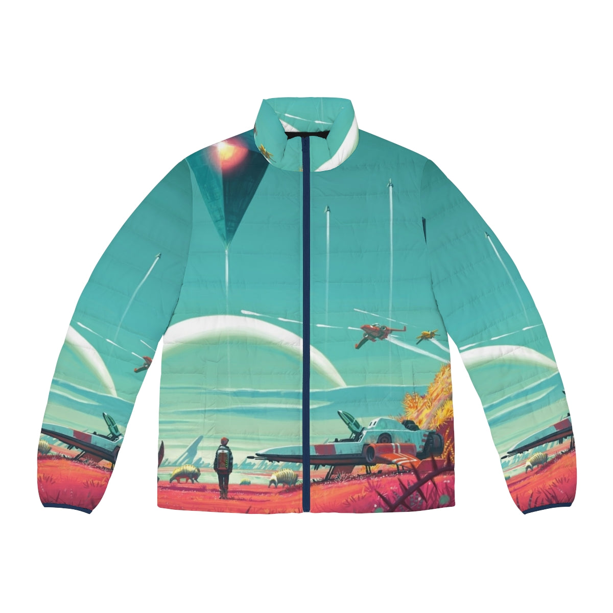 No Man's Sky Horizon Puffer Jacket featuring a spaceship design