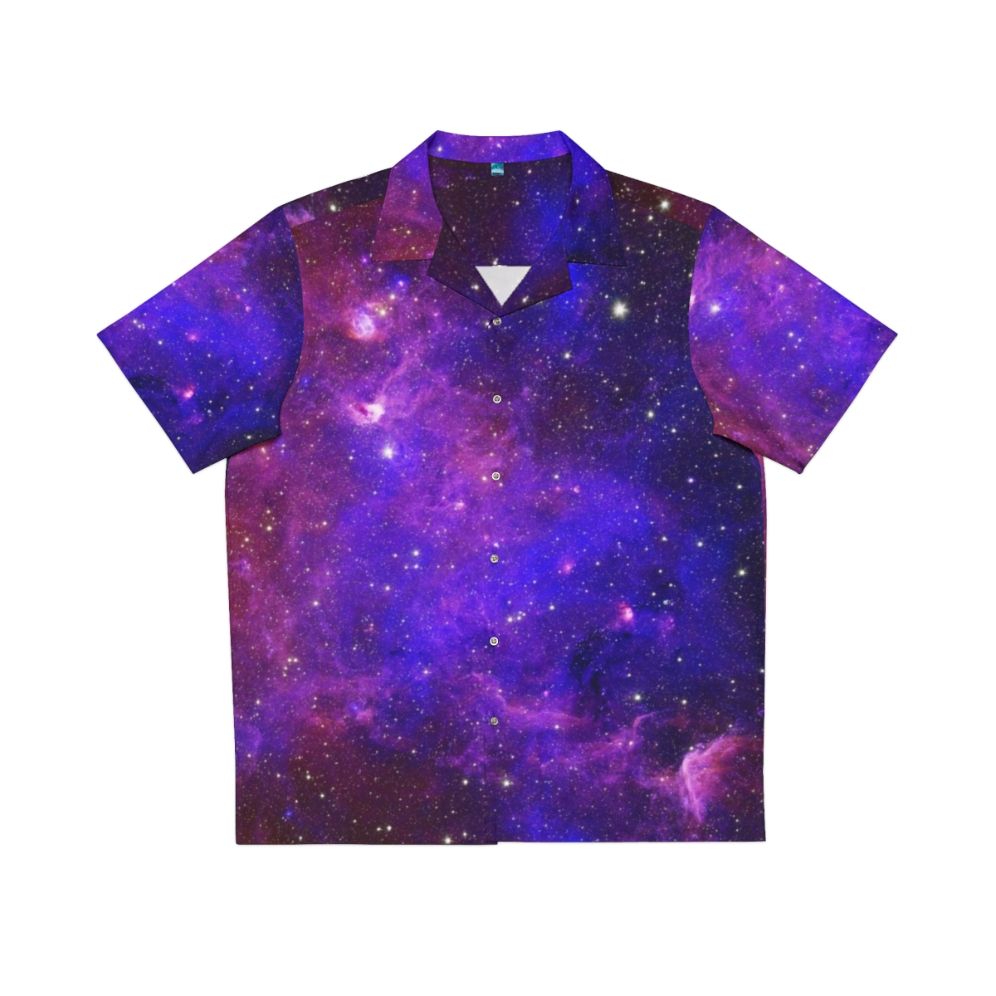 Galaxy design Hawaiian shirt featuring stars, planets, and cosmic patterns