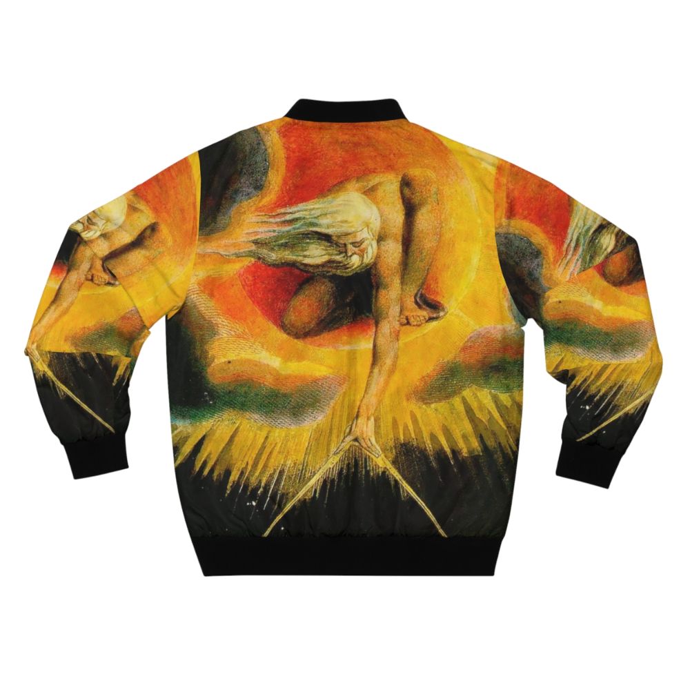 A bomber jacket featuring the iconic 'The Ancient of Days' painting by the English Romantic artist William Blake, depicting God the Creator. - Back