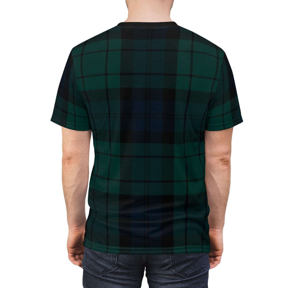 Stylish t-shirt featuring the iconic Black Watch tartan pattern, a celebrated Scottish clan design. - men back