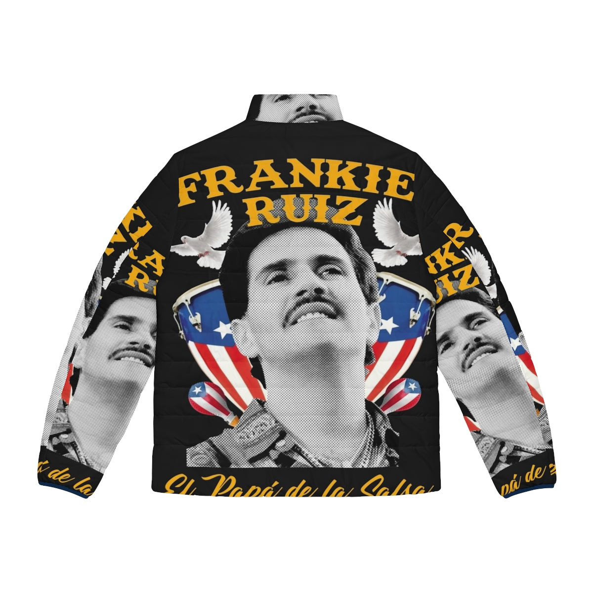 Frankie Ruiz "El Papa de la Salsa" Puffer Jacket with Salsa Music Inspired Design - Back