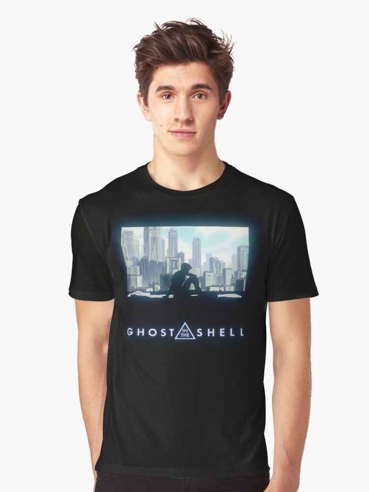 Ghost in the Shell cyberpunk graphic t-shirt featuring the iconic window design from the anime/manga series - Men