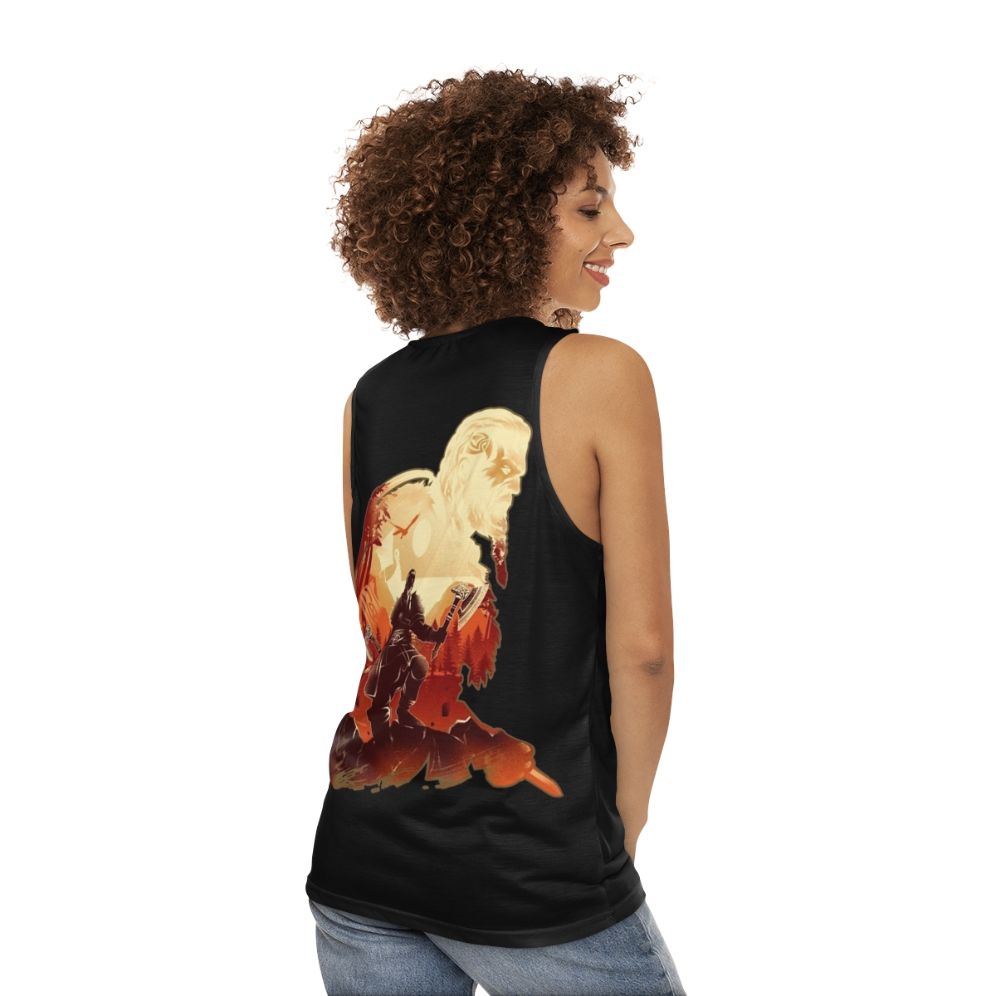 Unisex Viking Adventure Tank Top with Assassin's Creed Valhalla Inspired Design - women back