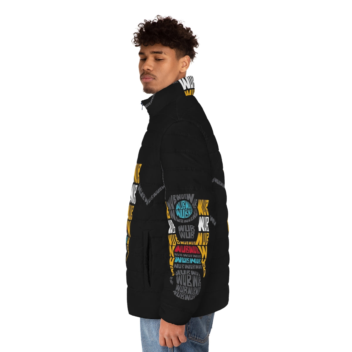 Borderlands CL4P-TP Dubstep Remix Puffer Jacket featuring the iconic Claptrap character - men side left