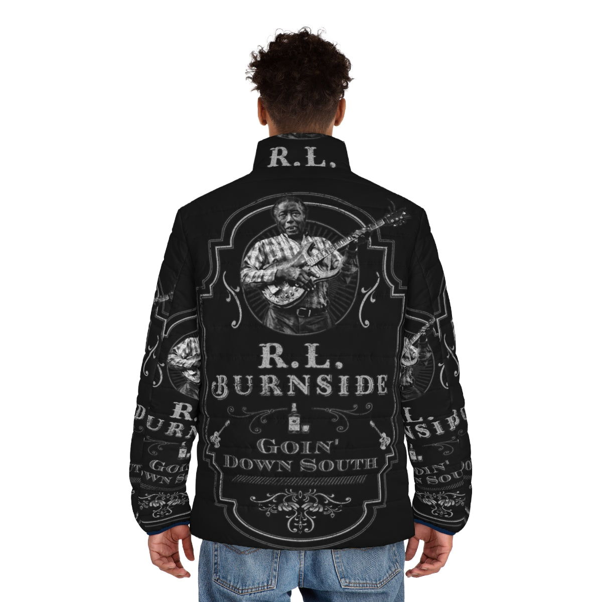 RL Burnside tribute puffer jacket with blues-inspired design - men back