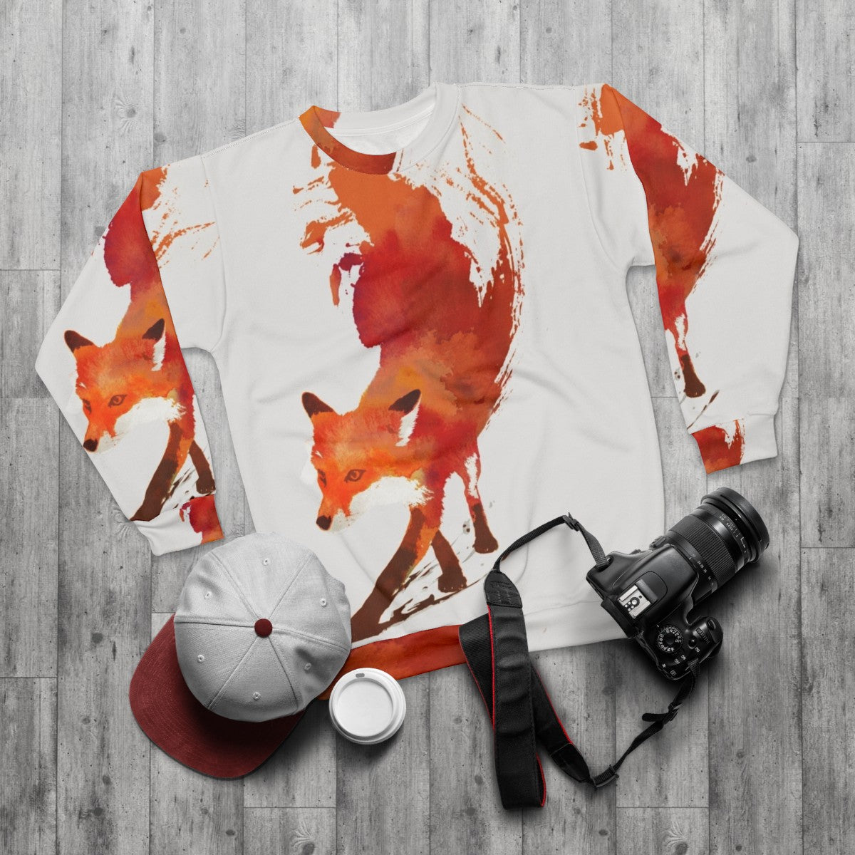 Watercolor Vulpes Vulpes Fox Sweatshirt - flat lay