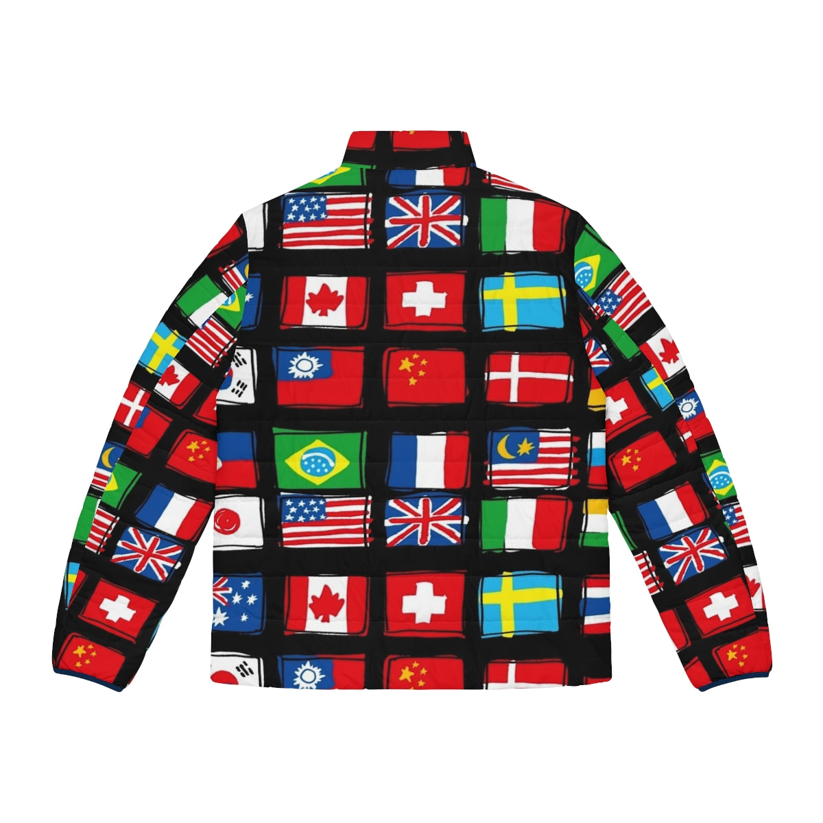 Global Patriotic Puffer Jacket with World Flags, National Flag Puffer Jacket - Back