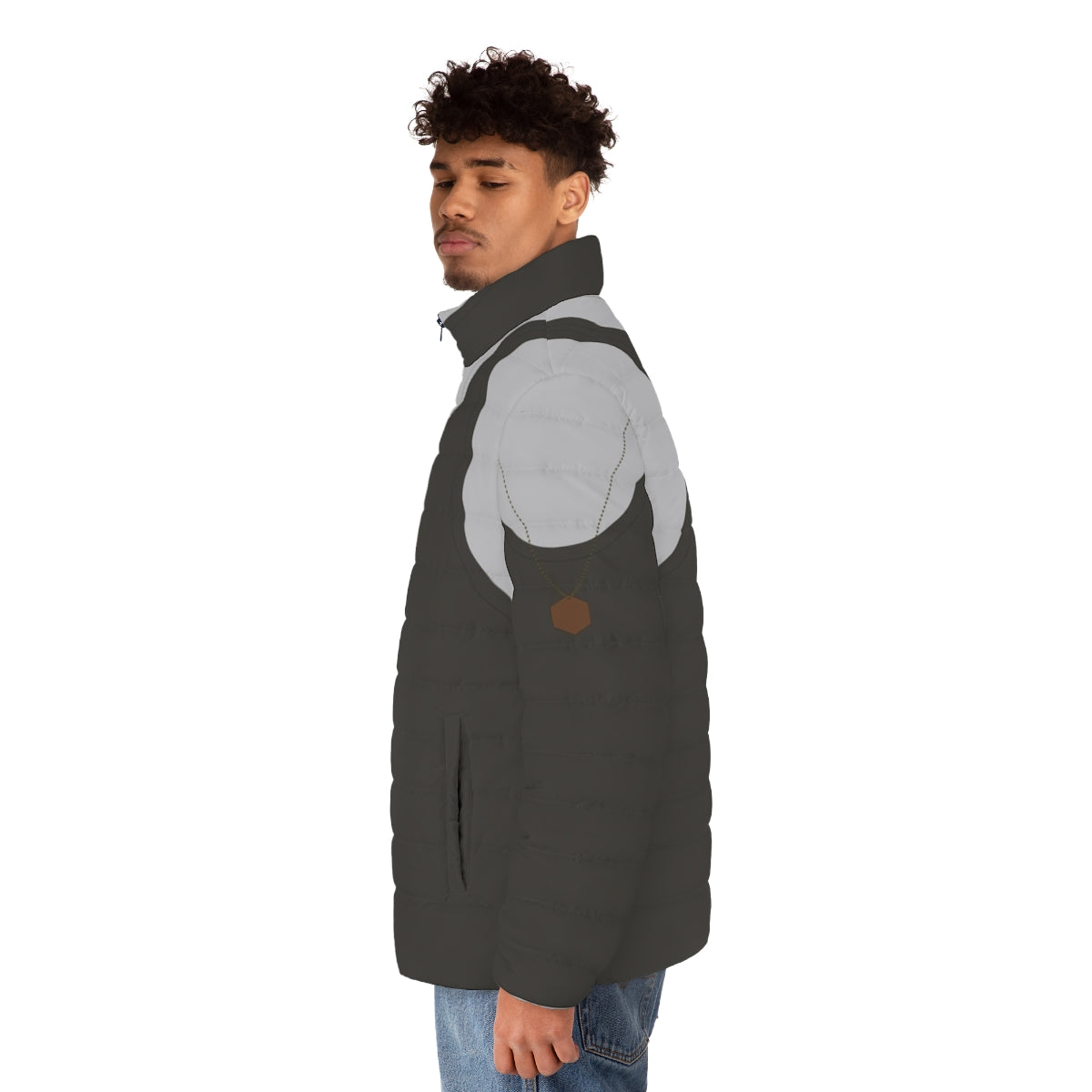 Battlestar Galactica inspired puffer jacket with uniform tank design - men side left