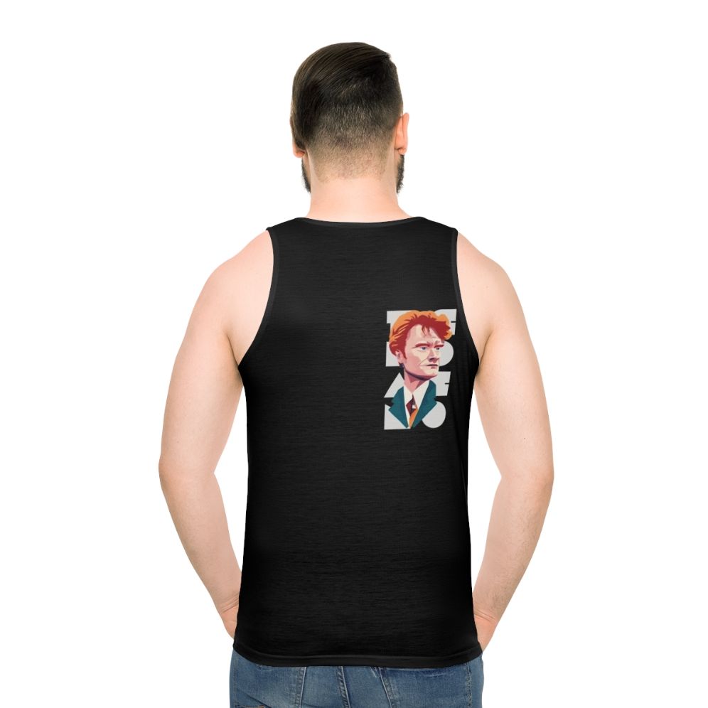 Vintage-Style Team Coco Unisex Tank Top featuring a funny caricature of Conan O'Brien - men back