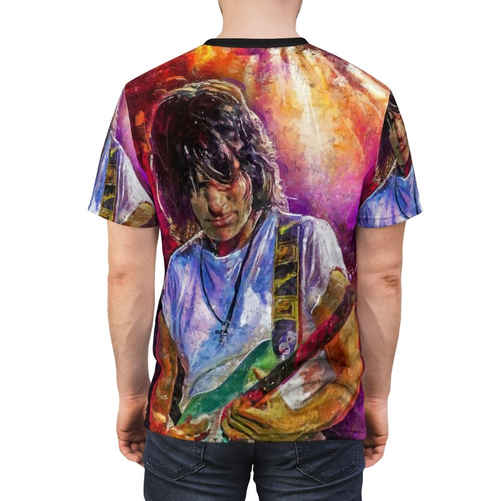 Artistic t-shirt design featuring a blues guitar graphic inspired by legendary guitar players - men back