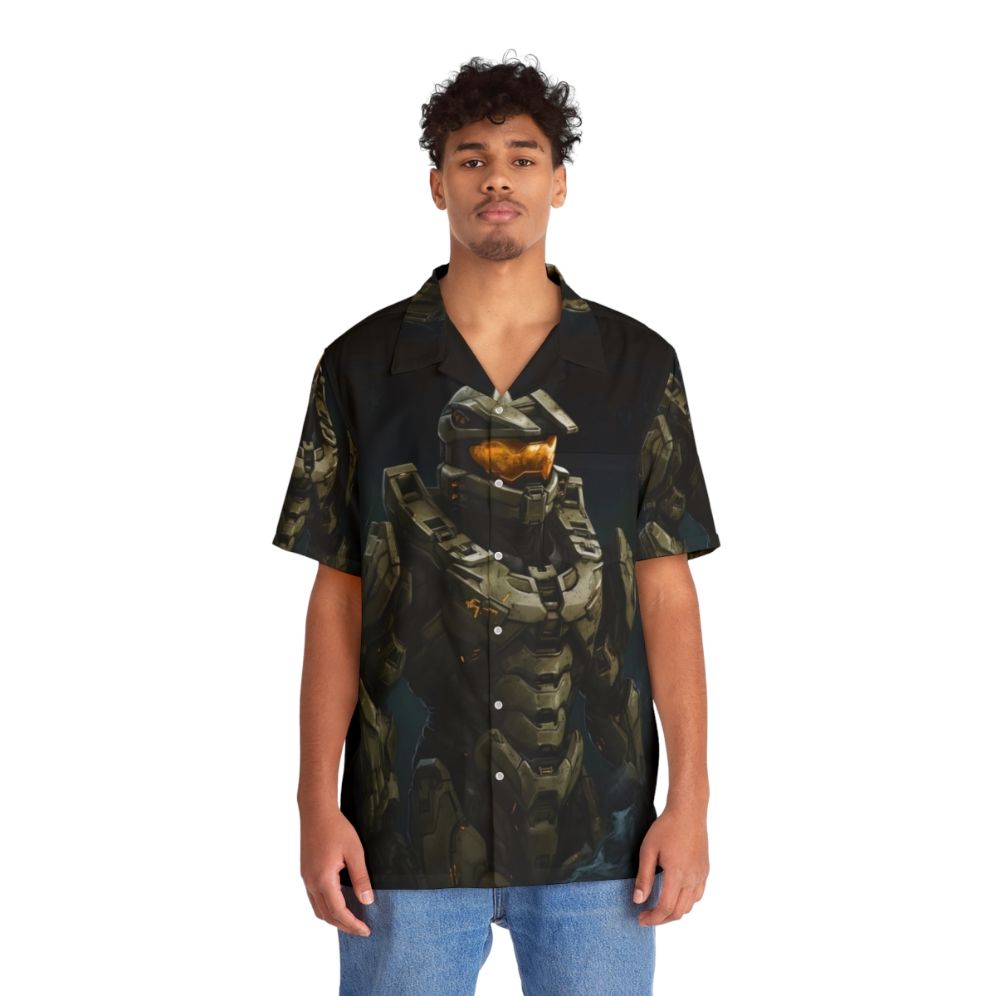 Master Chief Hawaiian Shirt - Halo Inspired Gaming Apparel - People Front