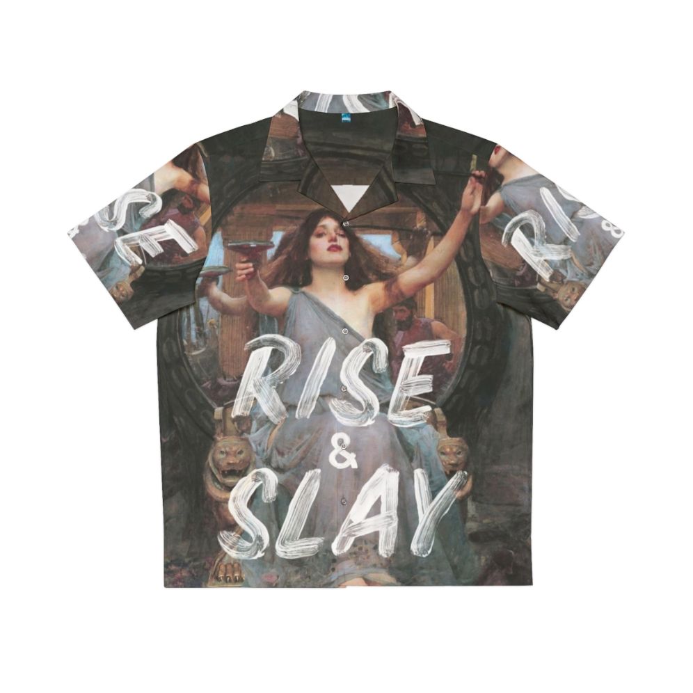 "Rise and Slay" motivational Hawaiian shirt for women