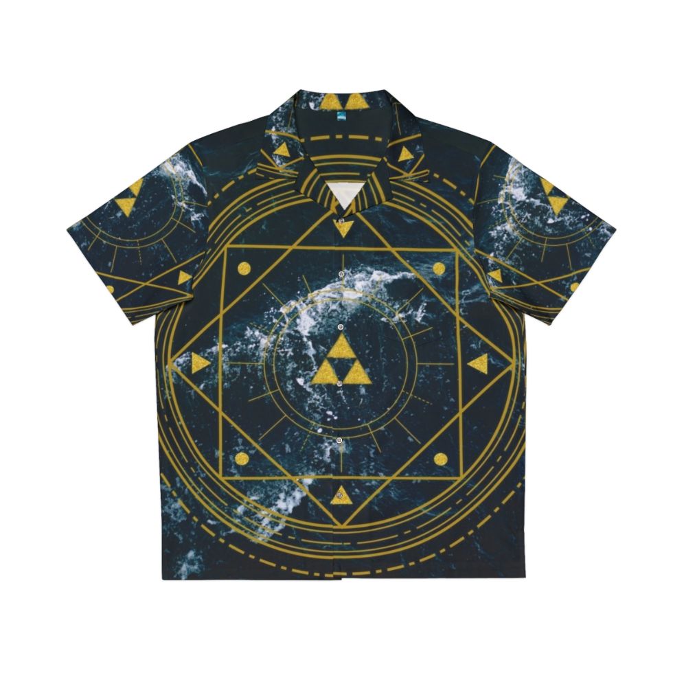 Geometric Triforce Hawaiian Shirt with Zelda-inspired Ocean Design