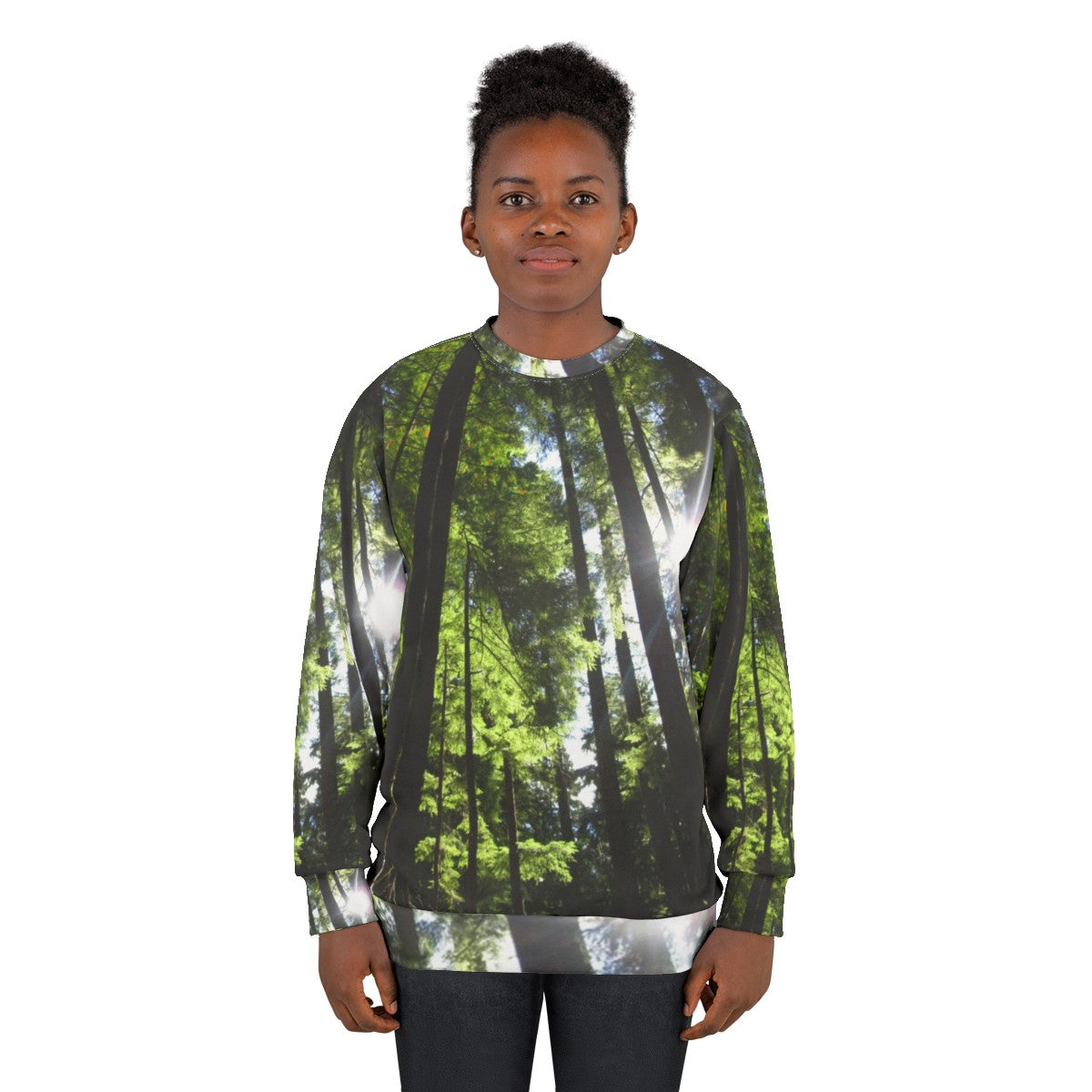 Sunlit fir trees sweatshirt for outdoor activities - women