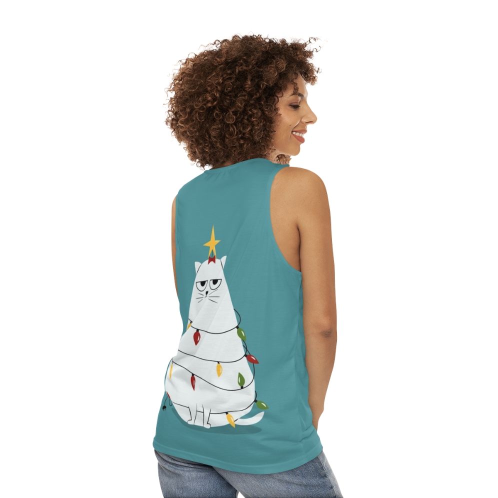 Grumpy Christmas Cat Unisex Tank Top - women back