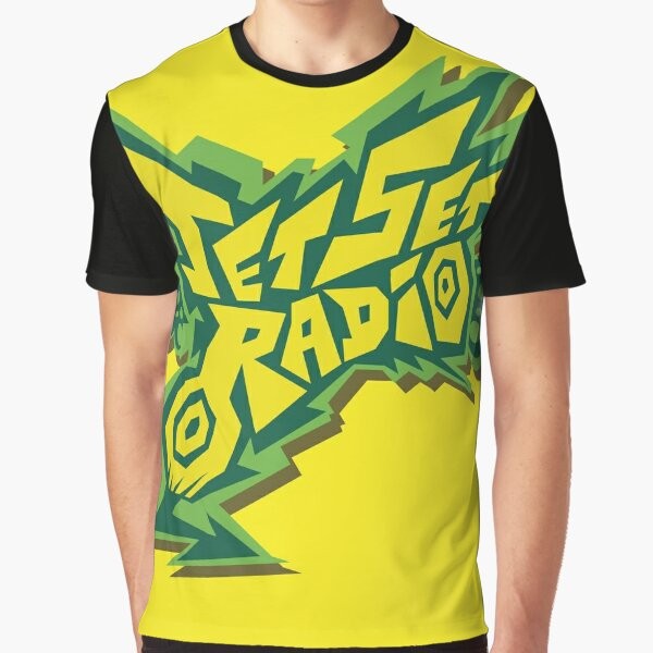 Retro Jet Set Radio logo graphic t-shirt design featuring graffiti-style artwork and vibrant colors