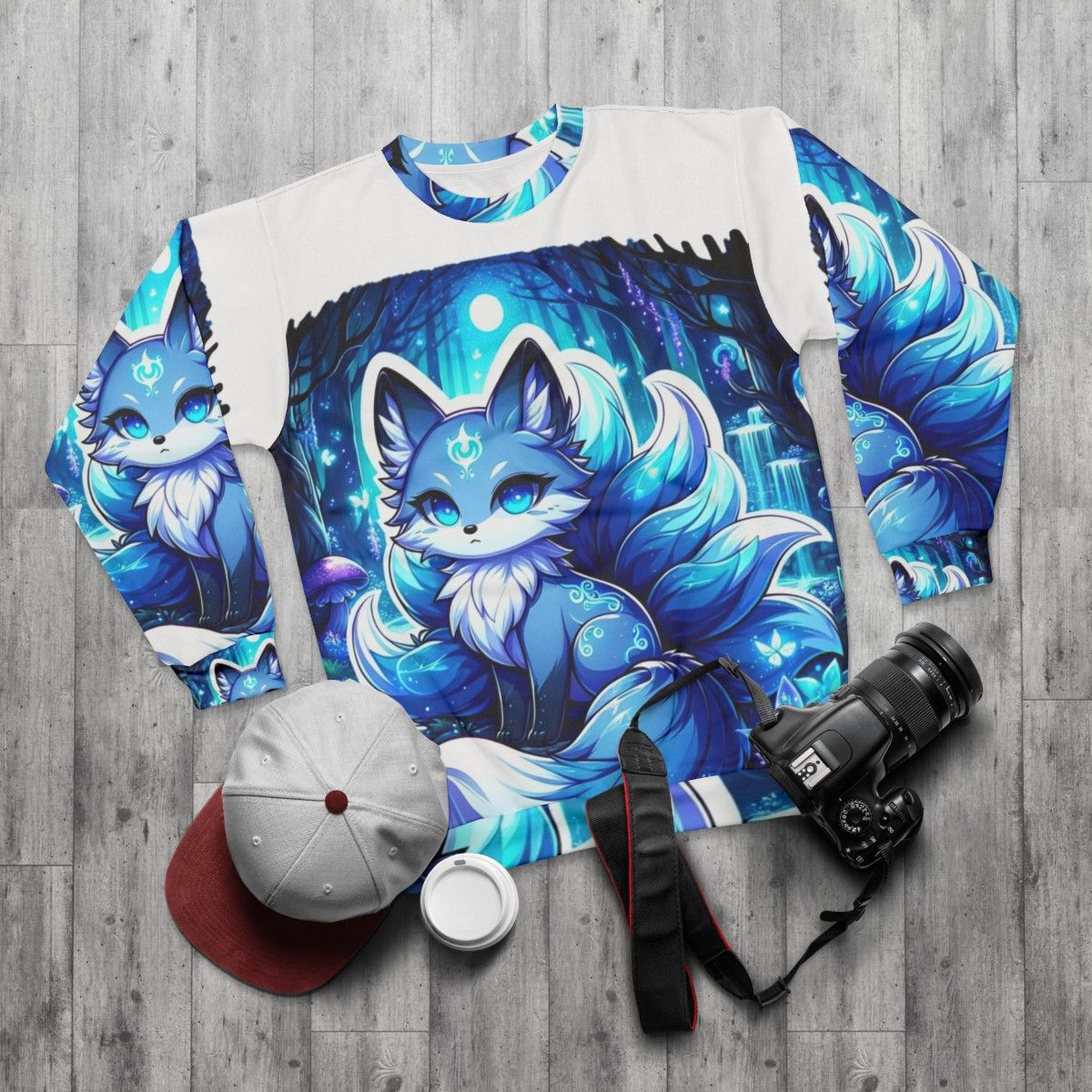 Mystic azure fox legendary animals sweatshirt - flat lay