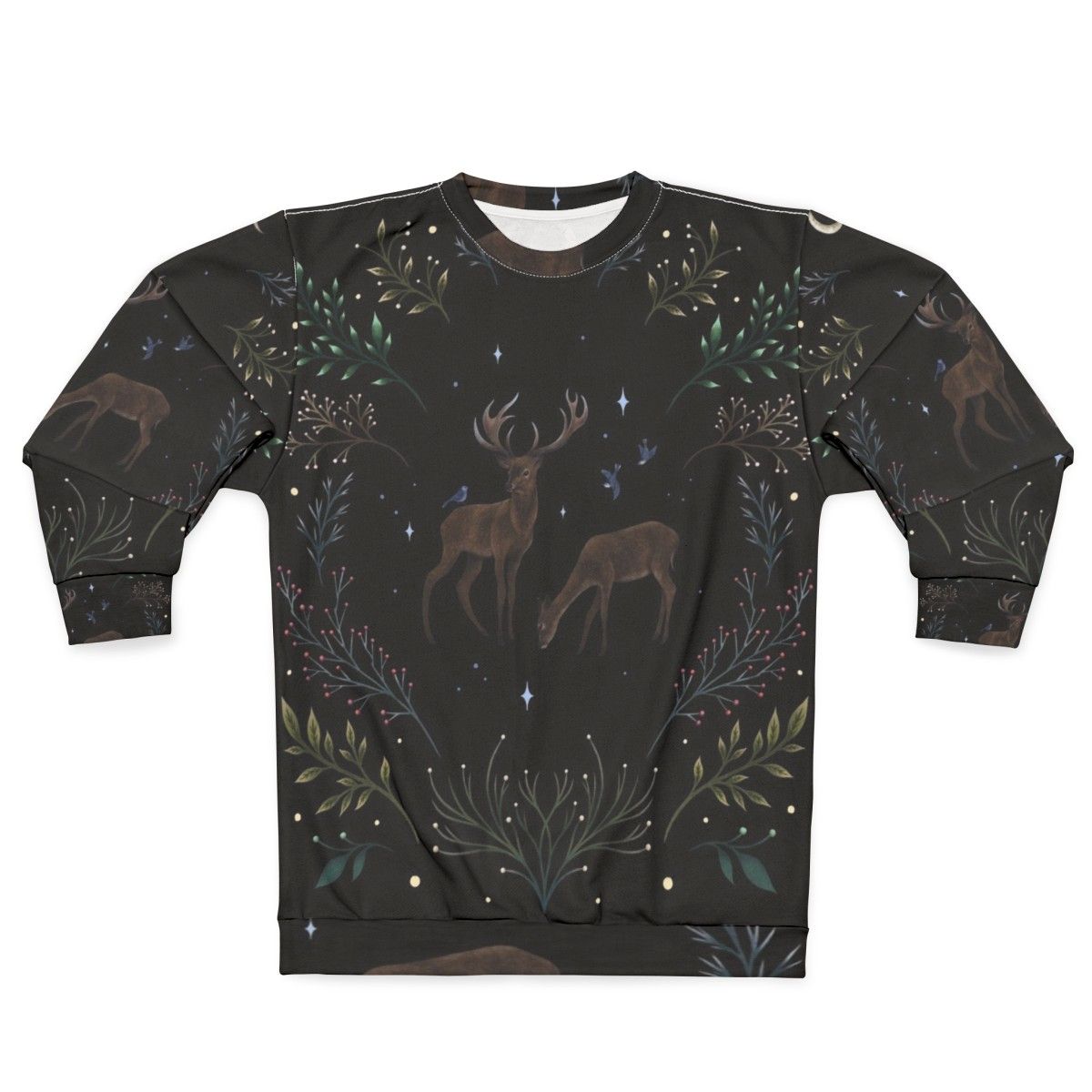 Deer in the Moonlight Sweatshirt - Enchanting Woodland and Winter Design