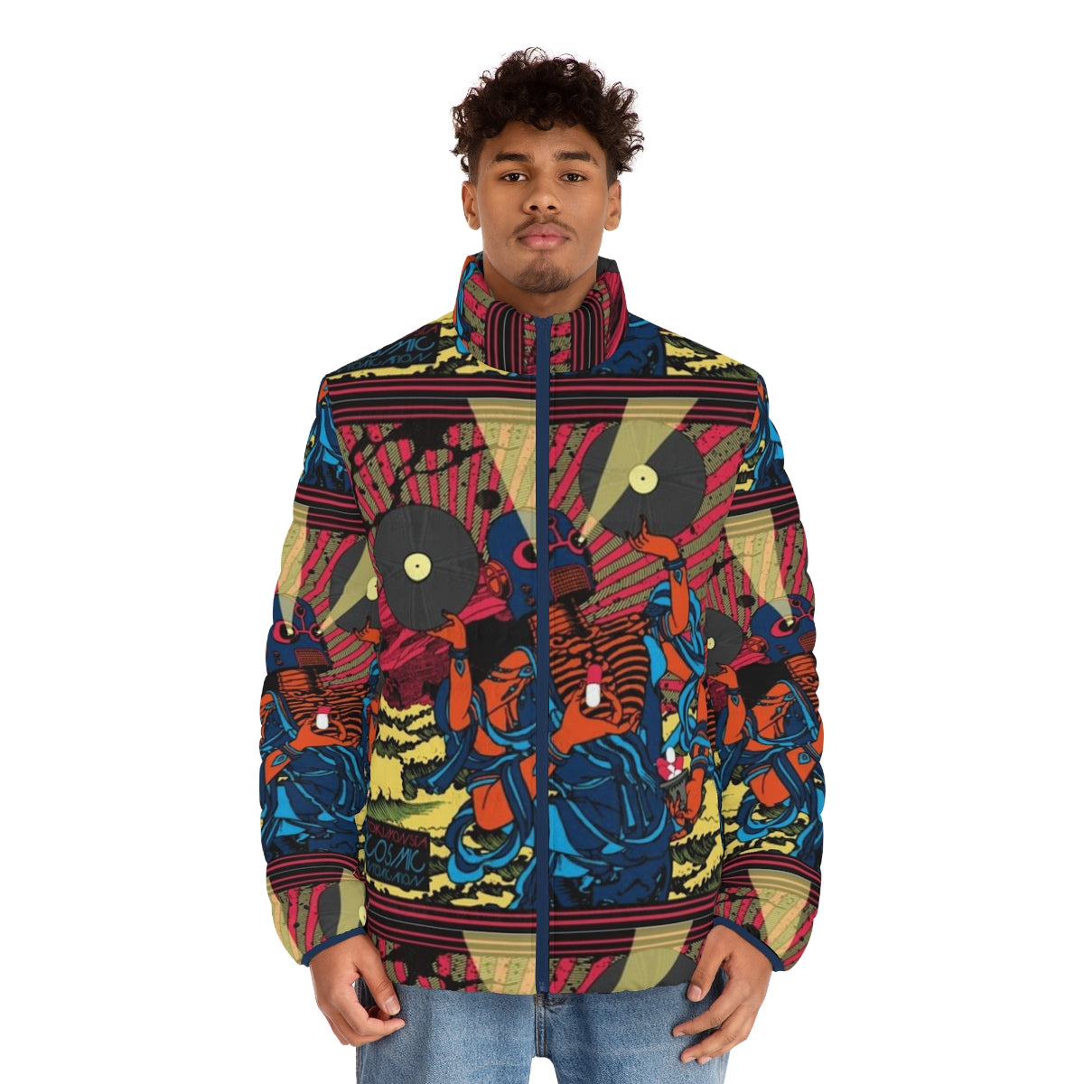 Tokimonsta Cosmic Intoxication Puffer Jacket featuring a psychedelic, neon design - men front