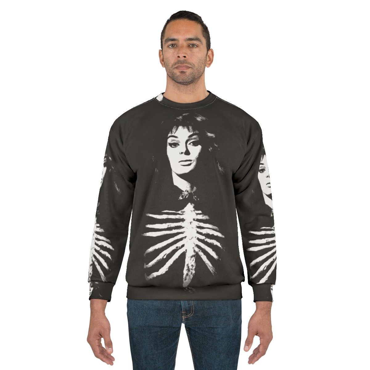 Barbara Steele as the "Queen of Horror" wearing a black and gothic-inspired sweatshirt - men