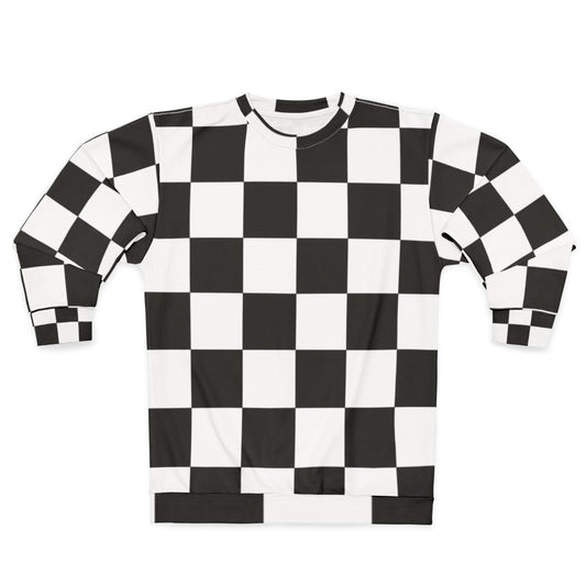 Checkered sweatshirt with a geometric black and white pattern