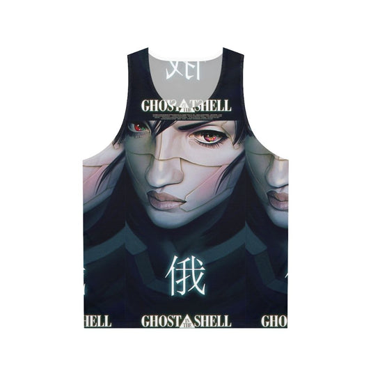 Ghost in the Shell inspired unisex tank top with cyberpunk mecha and vaporwave aesthetic