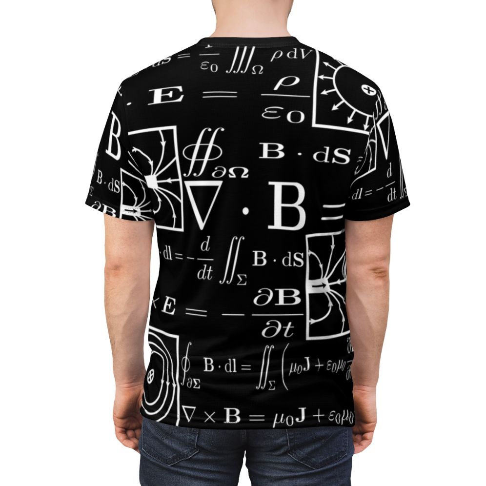 Maxwell's Equations science t-shirt featuring mathematical and physics icons - men back