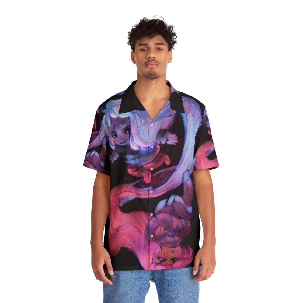 Celeste Indie Game Hawaiian Shirt with Space and Stars Design - People Front