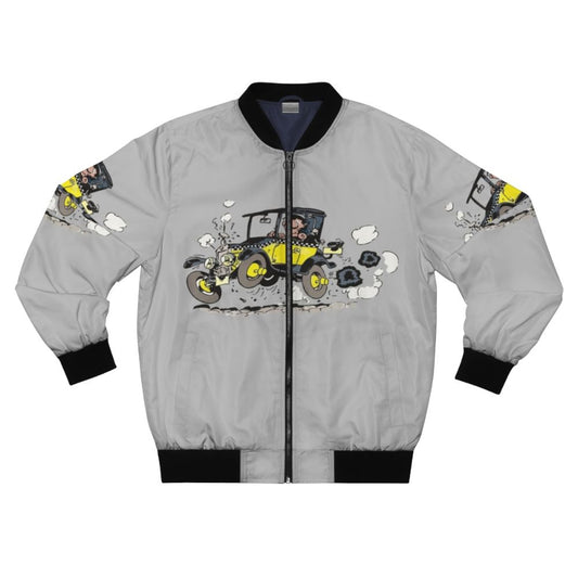 Guus Lagaffe Cartoon Adventure Bomber Jacket featuring a vintage illustration of the beloved Belgian comic book character