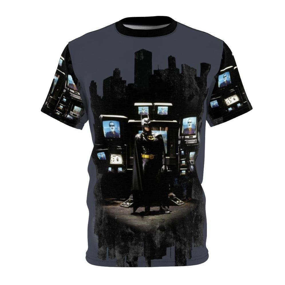 A stylish t-shirt featuring the iconic silhouette of the Dark Knight against a cityscape