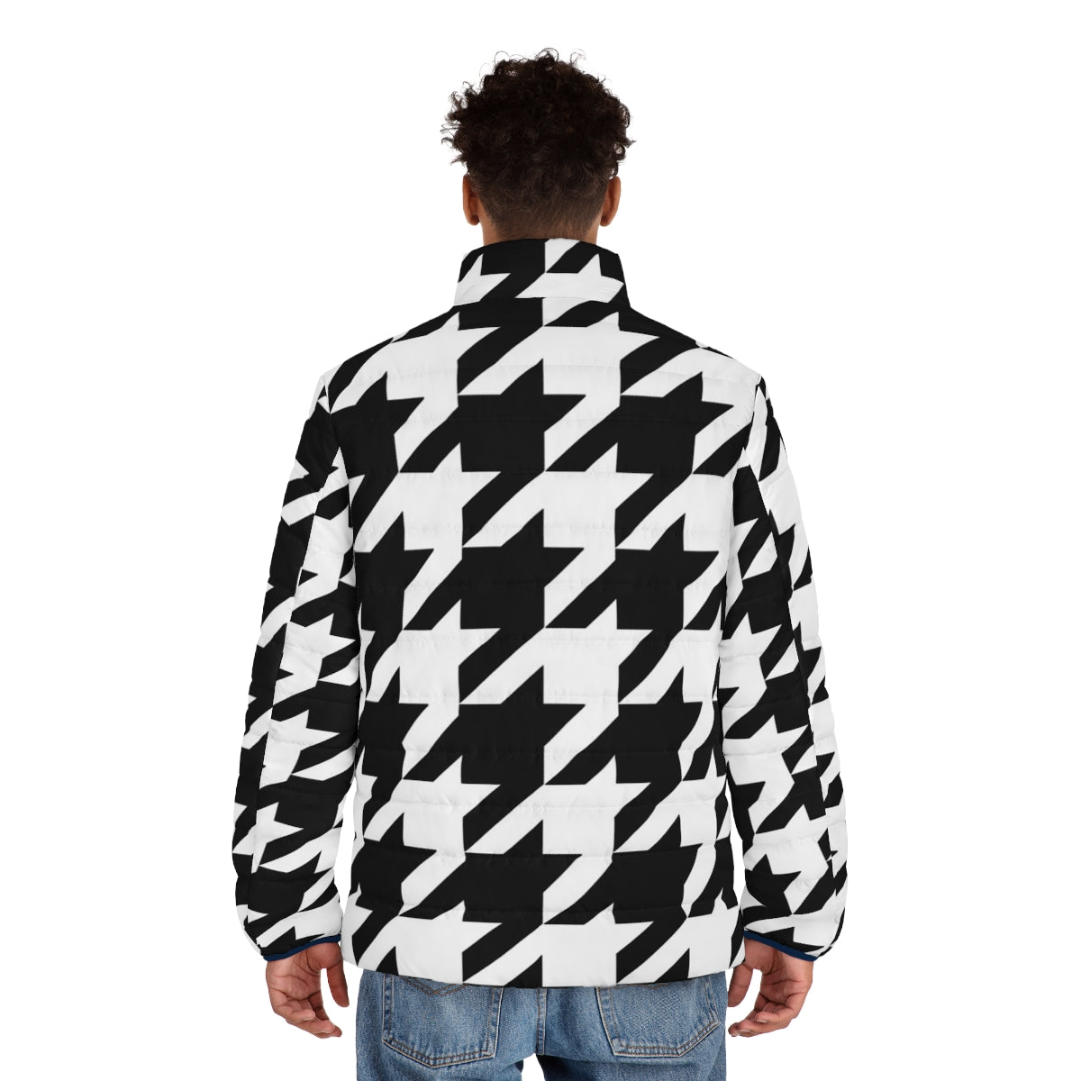 Houndstooth puffer jacket with large print pattern - men back