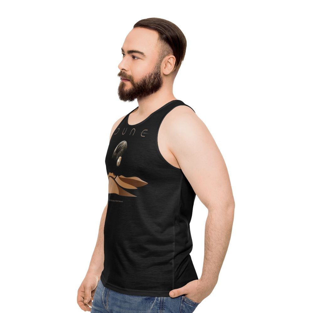 Dune landscape unisex tank top featuring the moons of Arrakis - men side