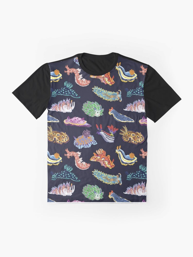 Vibrant Nudibranch (Sea Slug) Illustration T-Shirt for Marine Biology Enthusiasts - Flat lay