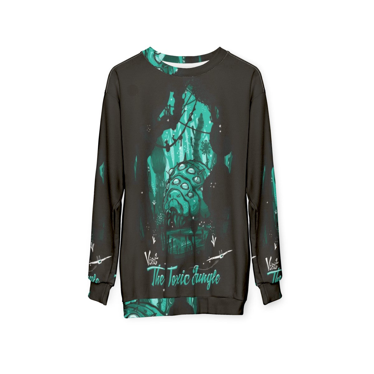 Toxic Jungle Sweatshirt featuring Nausicaa inspired forest and wildlife design - hanging