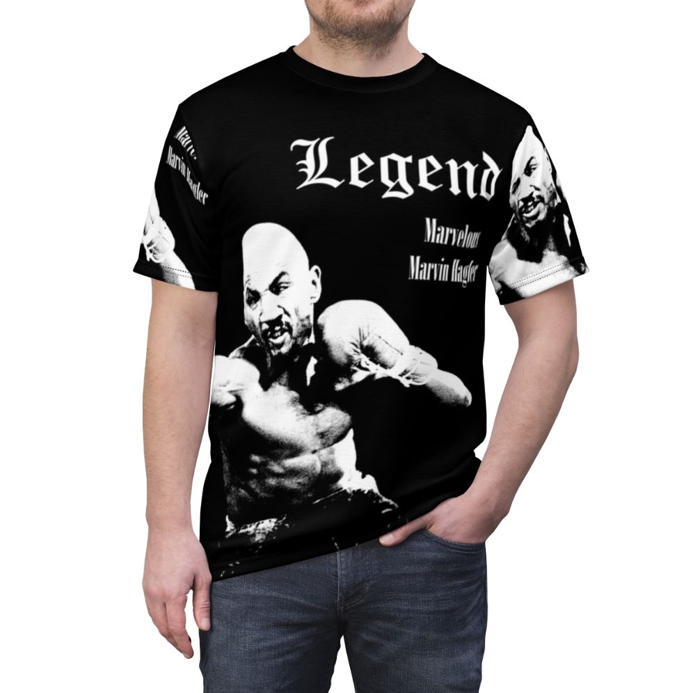 Marvelous Marvin Hagler, the legendary boxing champion, featured on a high-quality all-over-print t-shirt - men front