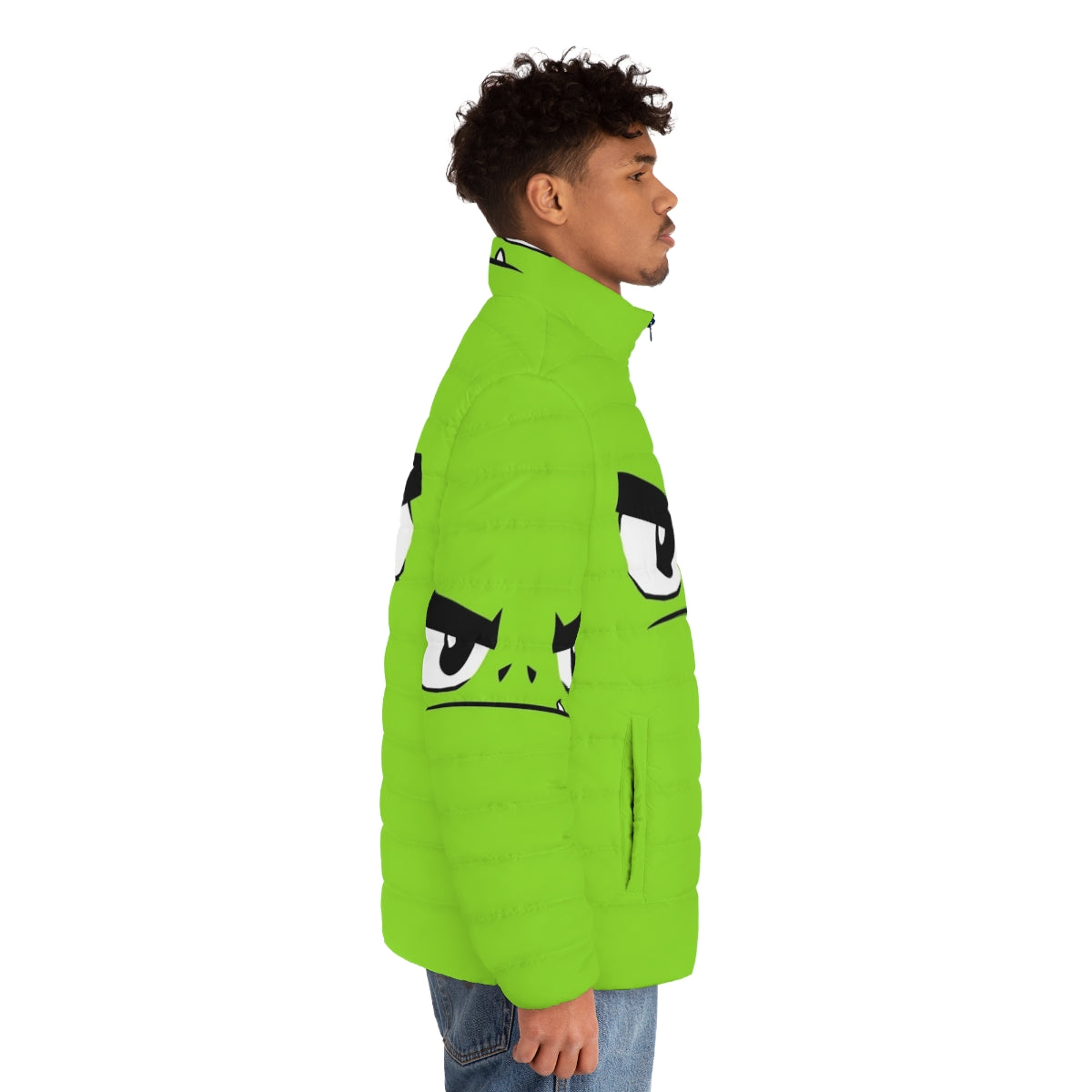 Beast Boy-inspired puffer jacket with a fierce, green monster design - men side right