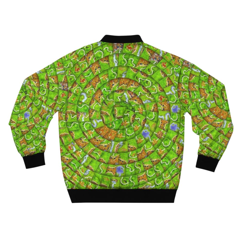 Carcassonne-inspired bomber jacket featuring board game motifs - Back