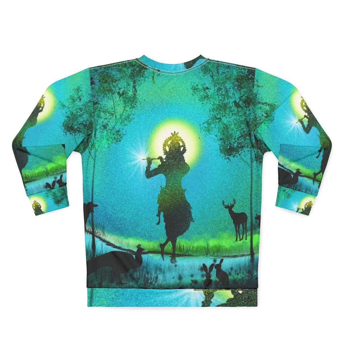 Lord Krishna Devotional Digital Painting Sweatshirt - Back