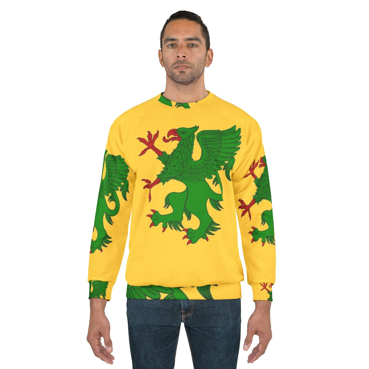 Green Griffin Sweatshirt with Heraldic Design - men