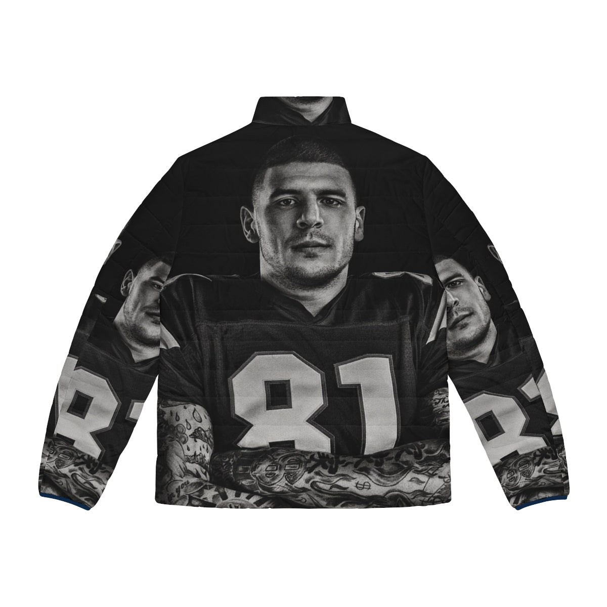 Aaron Hernandez NFL Puffer Jacket with football design - Back